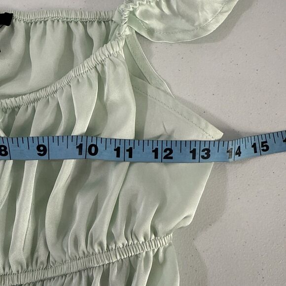 Foreza 21 Top Women S Mint Green‎ Satin Ruffle Milkmaid Fairy 90s Y2K - Picture 6 of 9